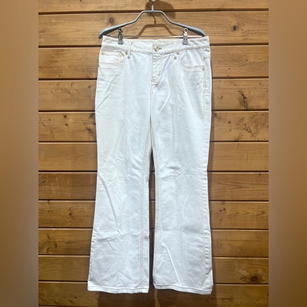 Classiques Entier Stretch Jeans Size 6 Cream Gold Stitching Straight Wide Leg
